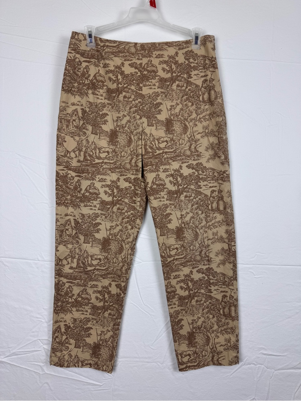 Toile Crop Stretch Cigarette Scenic Graphic Coffee Chocolate Brown Women Pants 6
